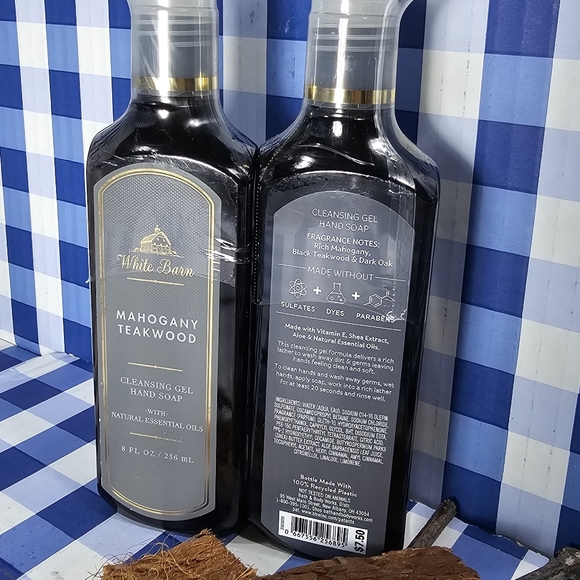 Bath & Body Works White Barn MAHOGANY TEAKWOOD Cleansing Gel Hand Soap 2 Bottles - Picture 7 of 9